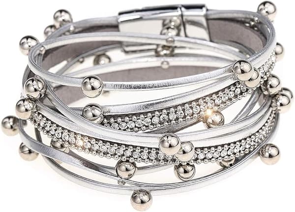 Flerlagers läderarmband dammode diamantmagnet