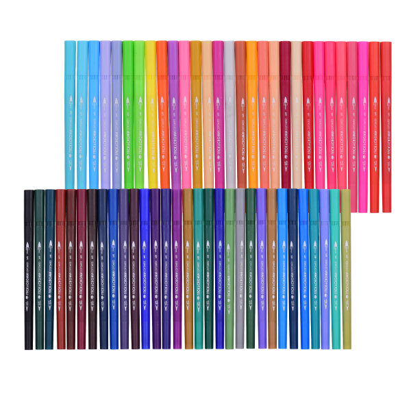 Penselpennor med dubbla spetsar, 60 färger spetsmarkörer och borstpenna för Bull