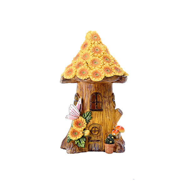 Birdfly Fairy House Solcellslampa för Hem och Utomhus Dekor Svamphus Solcells LED Trädgårdslampa Fairy Solros Trädhus Bakgård Dekoration