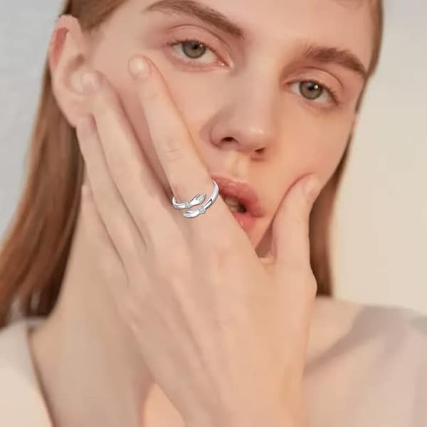Silver Hug Ring för kvinnor Öppen ring Justerbar handring Kramande ring