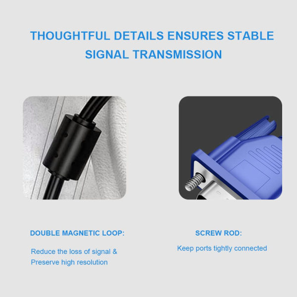 VGA-kabel, VGA till VGA-kabel 1,5 m / 5 fot Videokabel Stöd 1080P Full