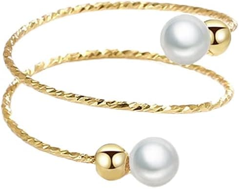 Justerbar åben wrap-ring med skalperle  Forgyldt stablet statement-ring til bryllup