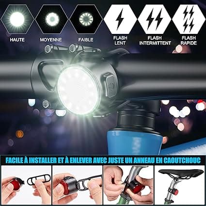 Sykkellys, USB-oppladbare front- og baklys, IPX4 vanntett LED Bi