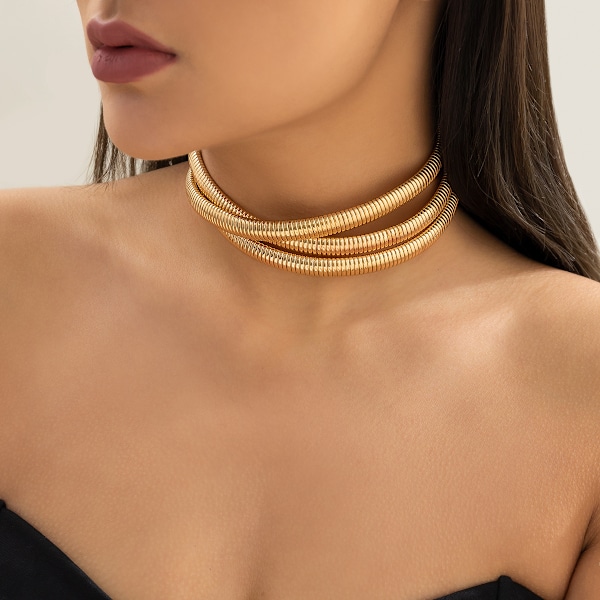 Overdrevet Klodset Heavy Metal Vridne Torques Choker Halskæde Til Kvinder