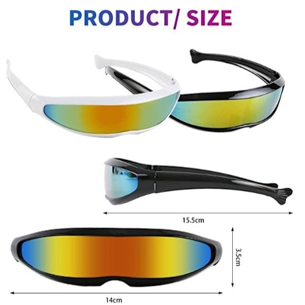 2 stk. Futuristiske solbriller med rumtema, Cosplay spejlede linser smalle N