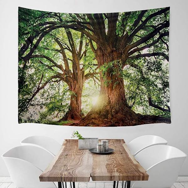 Väggbonader Väggbonad för sovrumsdekoration Natur Skog Gobeläng Trä Gobeläng Landskap Mörkgrön Gobeläng Dekor Poster, 59\" L x 51\" W grön