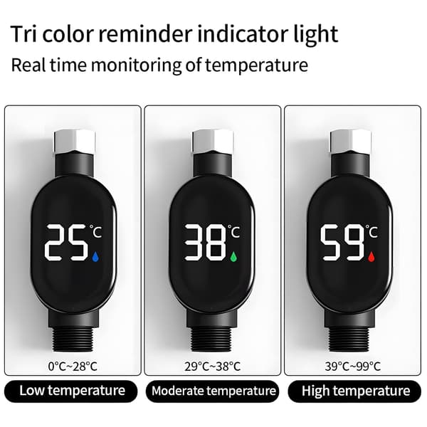 Digitalt dusjtermometer, vanntett smart vanntemperaturtermometer med LED digitalt display for badekar