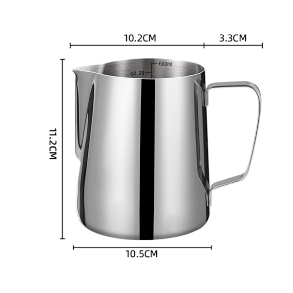 Mjölkkanna i rostfritt stål, 2 st frihand mjölkkanna i rostfritt stål Coffee Inox 350 ml 600 ml kanna med 2 måttmarkeringar och latte art-penna för Cr