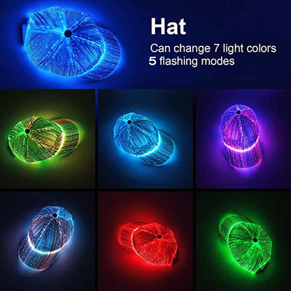LED-lippis, RGB, 7 väriä, valaiseva, USB-lataus, L
