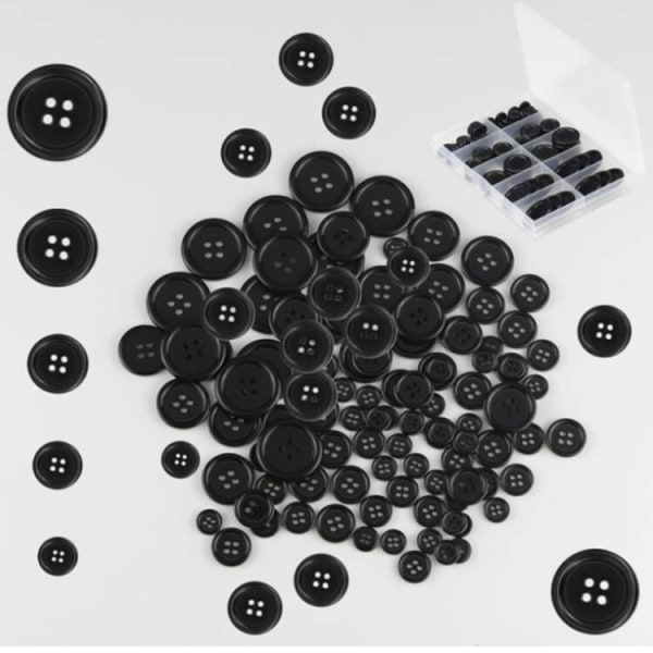 Svarta knappar, knappar för hantverk, 100st diverse knappar för sömnad, D