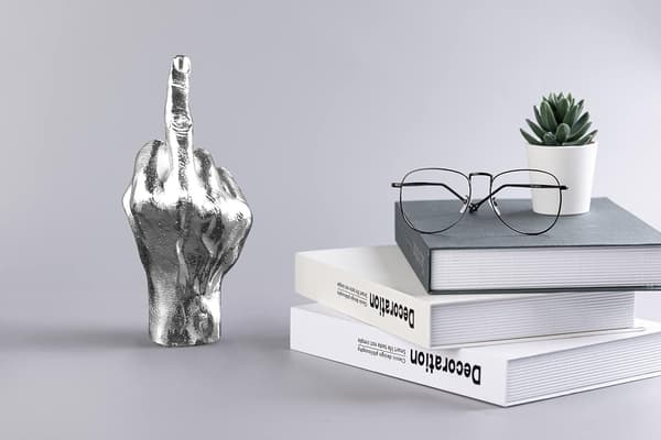 Silver Polyresin Hand Gesture Desk Statues Finger Sculpture Decor Ring