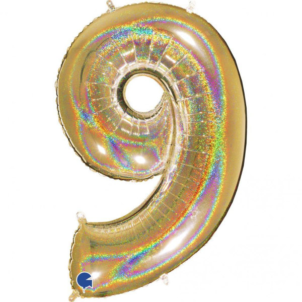 Large Number Ballon i Folie 9, Glitter Guld