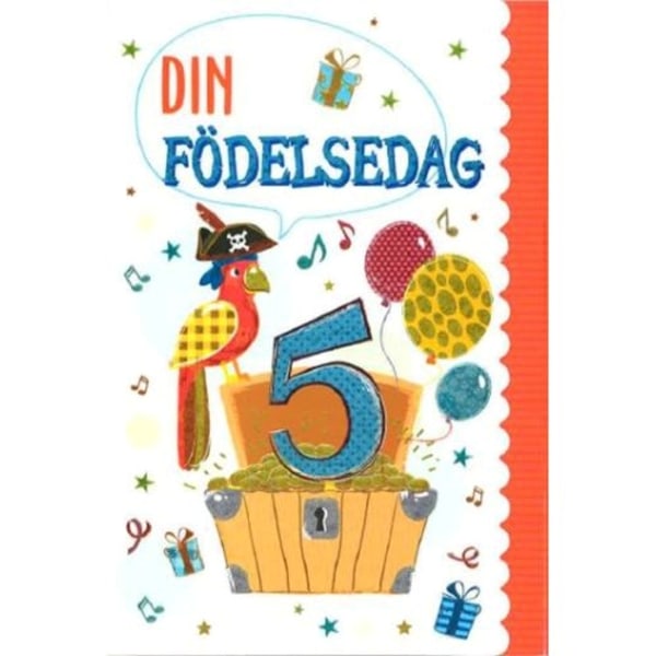 Lykønskningskort 5 år med papegøje - spar