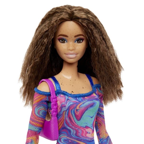 Barbie Fashionista Docka med Rainbow Marble Swirl färgad Klännin