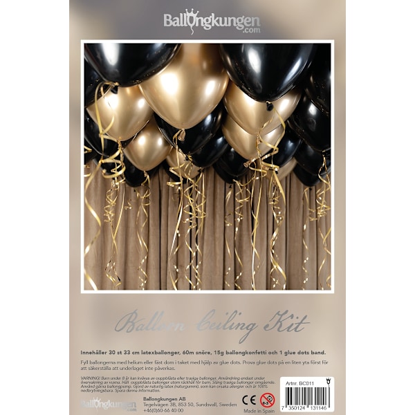 Ballonsæt Loftsdekoration Sort/ Guld - Ballonkonge