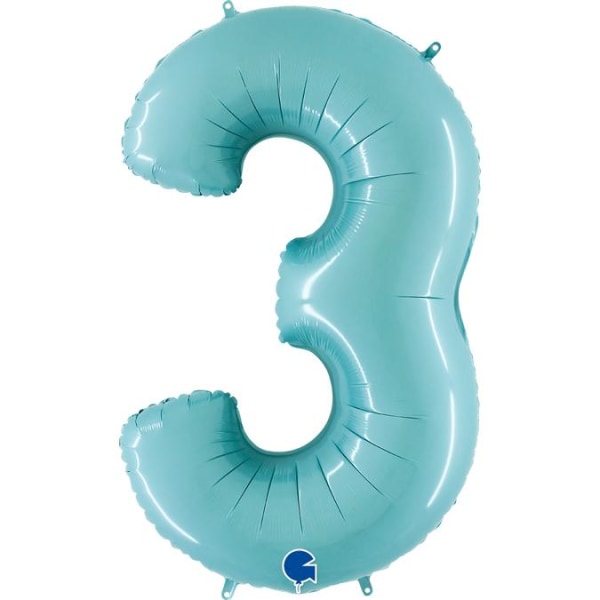 Nummerballon Pastelblå 3, 100 cm - Ballonkongen