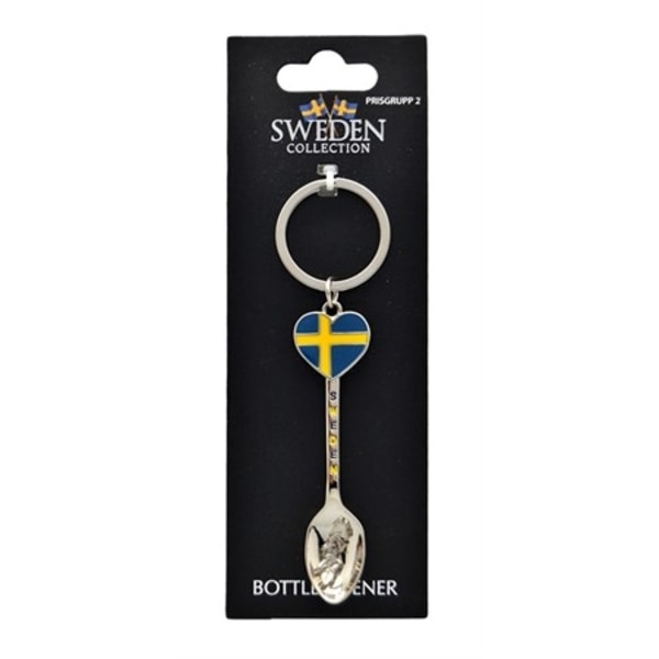 Sverige Souvenir Nyckelring Sked med Kapsylöppnare, Karta