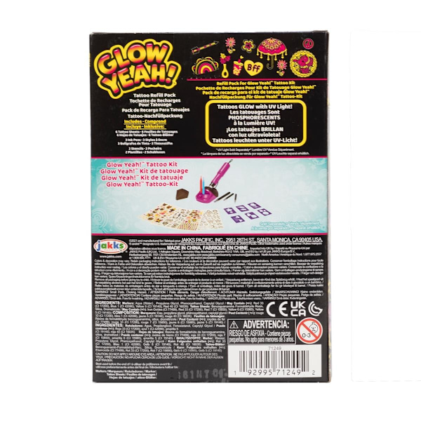 Glød ja! Glow in the Dark Tattoo refill-pakke Multicolor