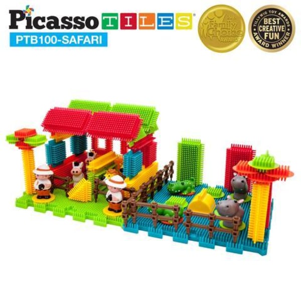 Picasso-Tiles Bristle Blocks 100 Bitar, Safari multifärg