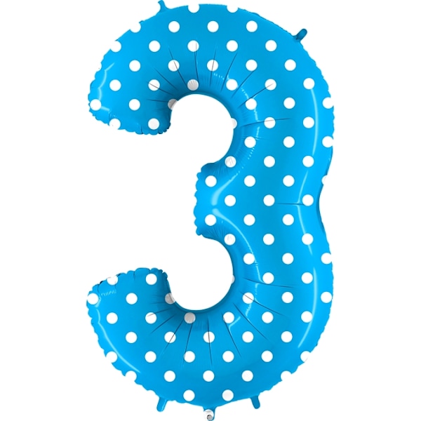 Sifferballong Polka Dot Blå, 3, 100 cm - Ballongkungen