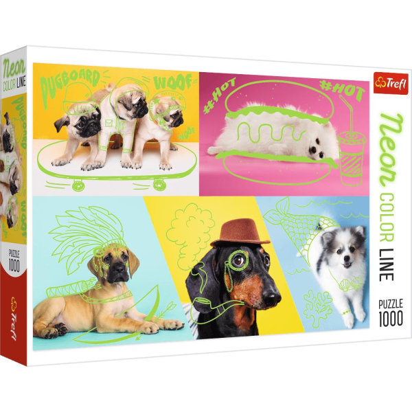 Trefl Puslespil Neon Color Far Out Dogs, 1000 stykker