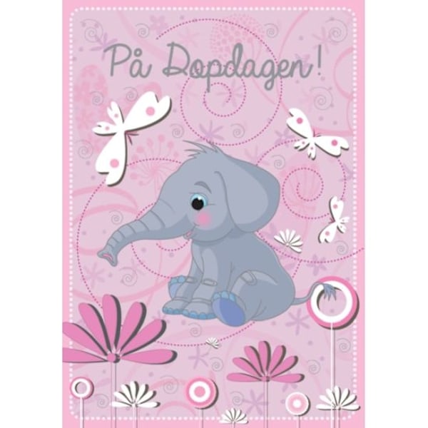 Dobbelt Dåbskort, På Dåbsdagen Elefant Pink - Spader