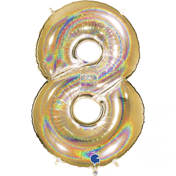 Stor Sifferballong i Folie 8, Glitter Guld