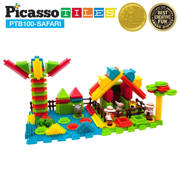 Picasso-Tiles Bristle Blocks 100 Pieces, Safari Multicolor