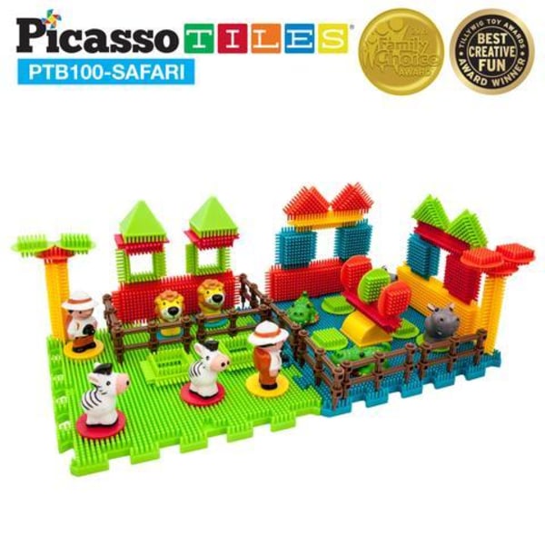 Picasso-Tiles Bristle Blocks 100 Pieces, Safari Multicolor