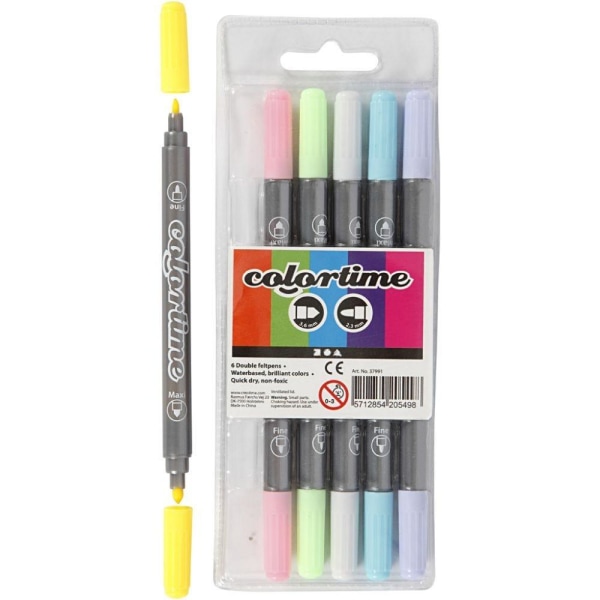 Colortime Double Marker, Pastelfarver 6-pak - Creativ Company