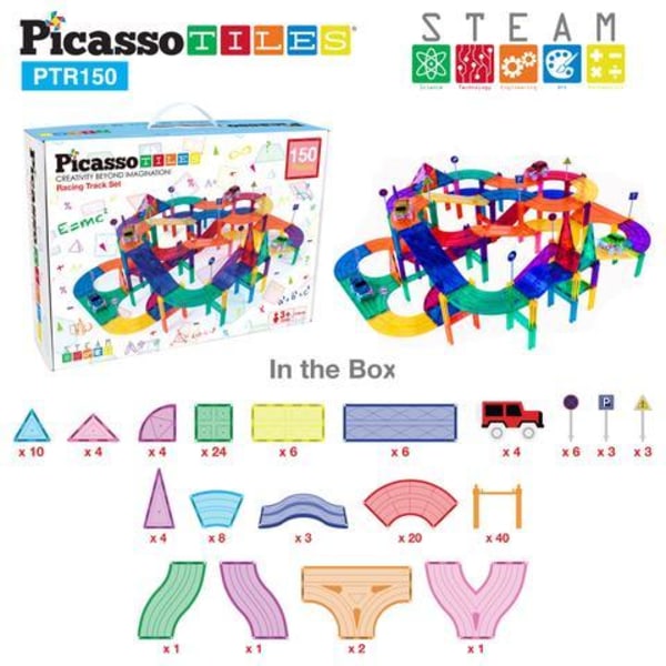 Picasso-Tiles 150-bittinen autoteline Multicolor