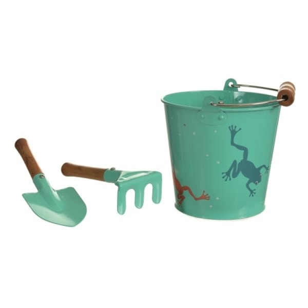 Plåtspann Groda med Spade och Kratta - Leklyckan