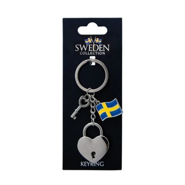 Sverige Souvenir Nyckelring 3D, Lås, Nyckel & Flagga