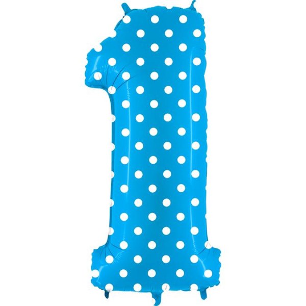 Numero Ilmapallo Polka Dot Blue, 1, 100 cm - Balloon King