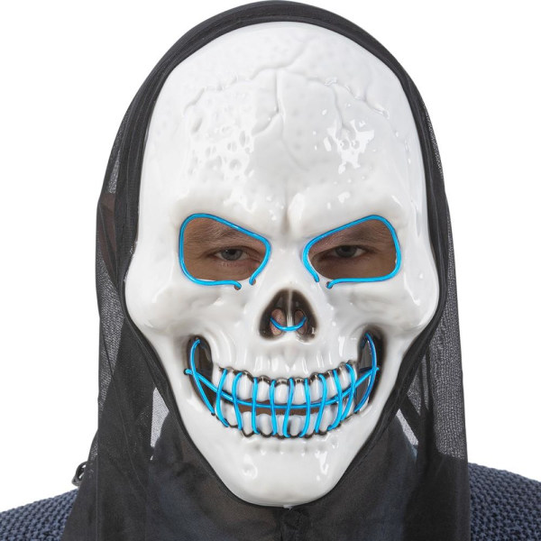 Halloween maske skelet, blå led maske med hætte