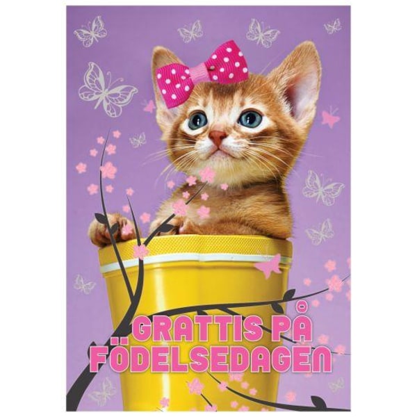 Helppo lasten kortti Hyvää syntymäpäivää, kissa - pata
