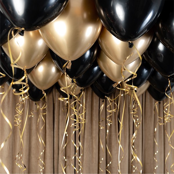 Ballonsæt Loftsdekoration Sort/ Guld - Ballonkonge