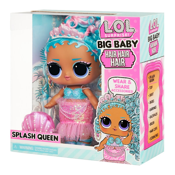 L.O.L. Surprise! Big Baby Hair Hair Hair Docka, Splash Queen