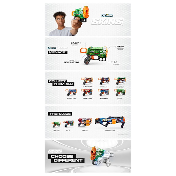 Zuru X-Shot skins menace dart blaster med 8 Pilar