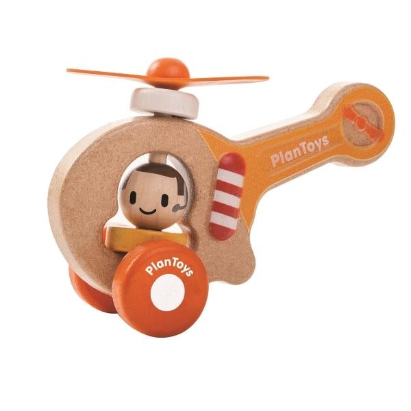 Træhelikopter, rød - PlanToys