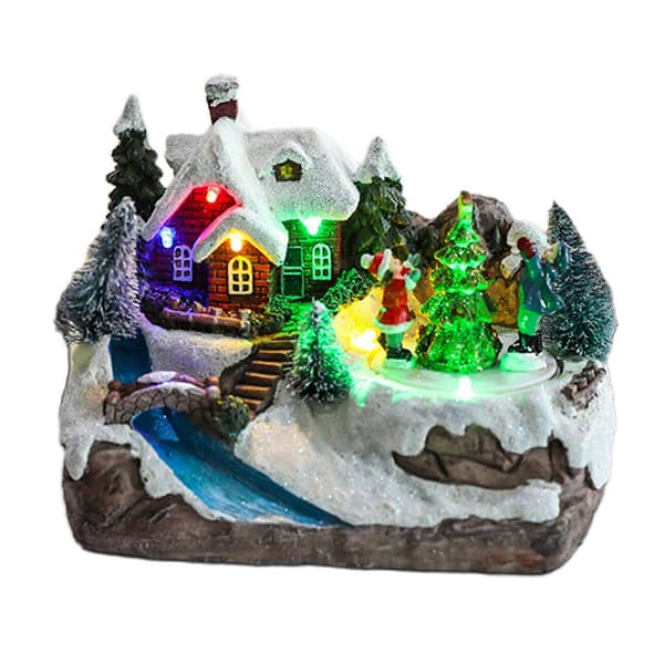 LED-lys Jule snøscene Elvebygd hus Lysende harpikspynt Puppet skating model