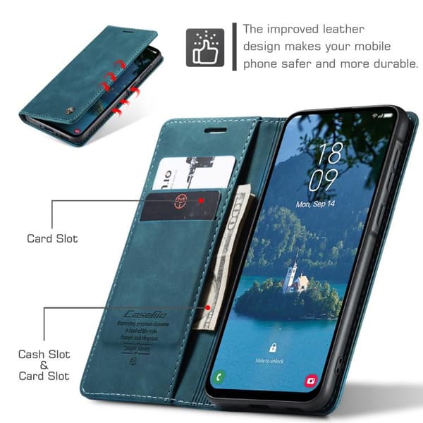Samsung Galaxy A56 Deksel CaseMe 013 Multifunksjonell Horisontal Flip Lær Blå