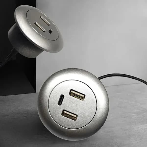 Sisäänrakennettu pöytälaturi USB TYPE-C huonekalupistorasia lataus Musta