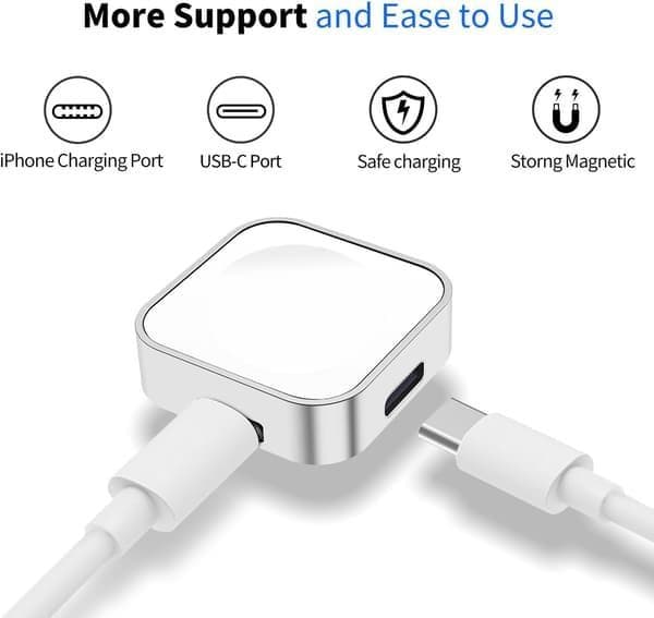 Magnetic Charging Adapter for Apple Watch Reusable USB-C or iPhone