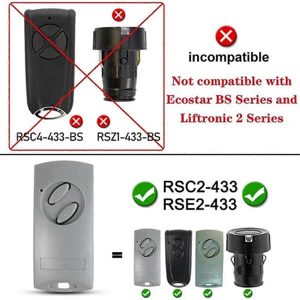 Garasjeportåpner for ECOSTAR RSC2 RSE2 433MHz Fjernkontroll—ls
