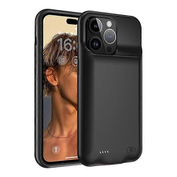 D98 Batterideksel kompatibelt med iPhone 15 Pro Max, 8500mAh utvidet oppladbart ladedeksel med lydfunksjon Black