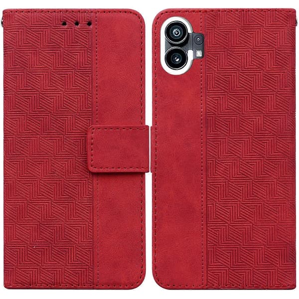 För Nothing Phone 1 Geometriskt präglat flip-läderfodral Red