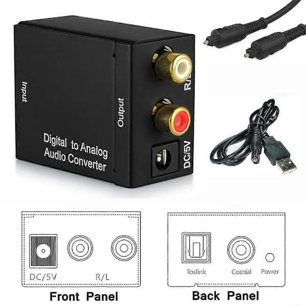 Digital optisk adapter koaksial Toslink til analog RCA TV-lyd stereokonverteradapter [ls]