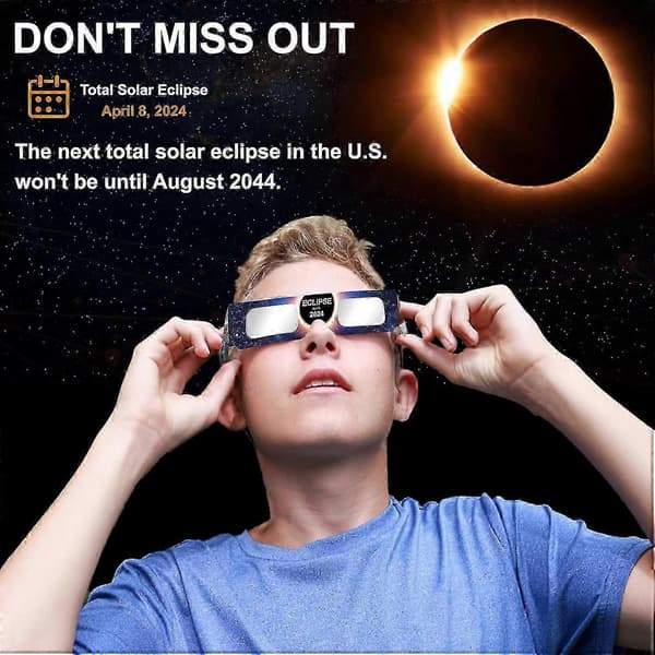 Solglasögon för solförmörkelse 2024 CE & ISO-certifierade, 10-pack blå för säker direkt solvisning, AAS-godkända skärmar Black