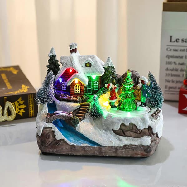 LED Lys Jule Sne Scene Flod Landsby Hus Lysende Harpiks Ornament—ls Puppet skating model